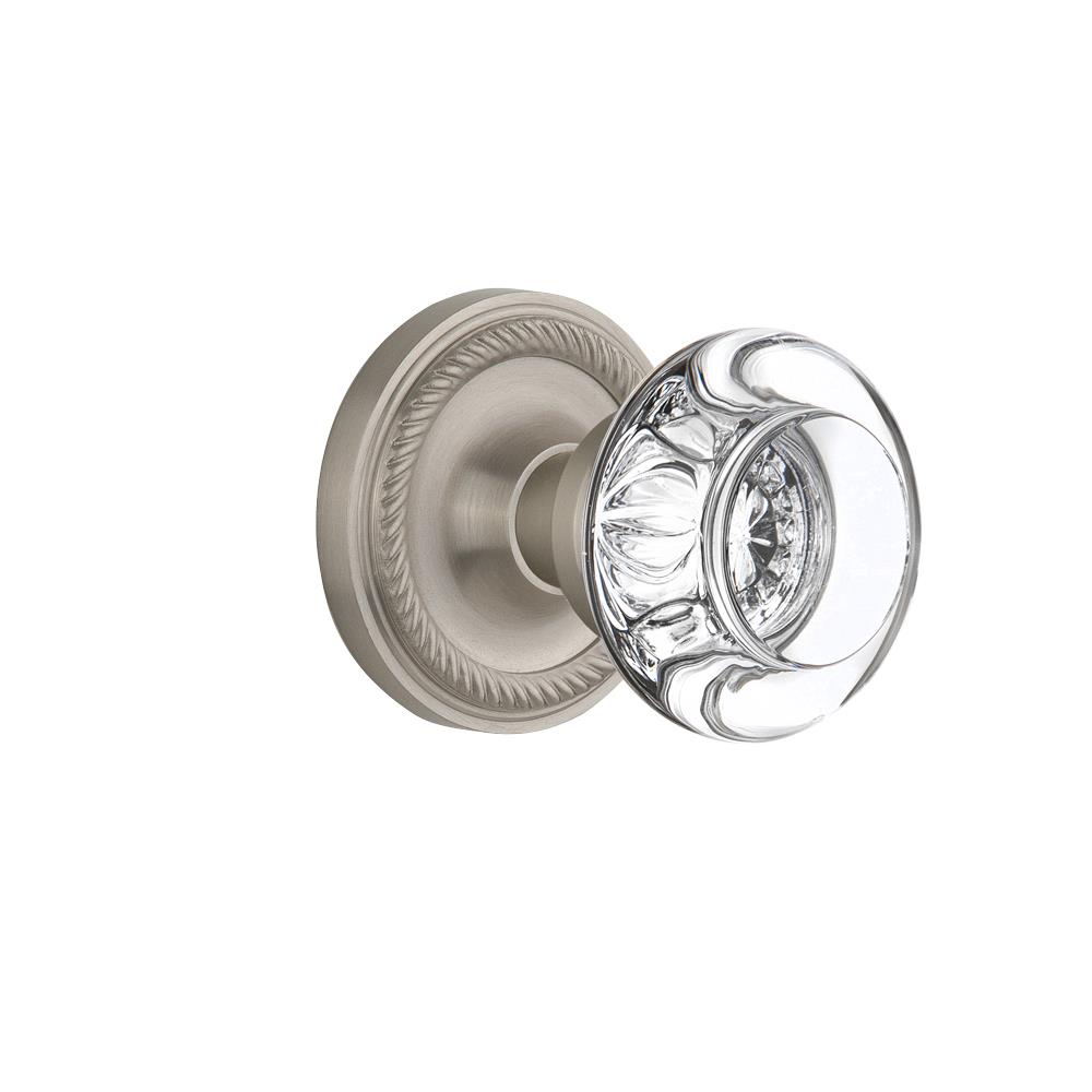 Nostalgic Warehouse ROPRCC Single Dummy Rope Rose with Round Clear Crystal Knob in Satin Nickel